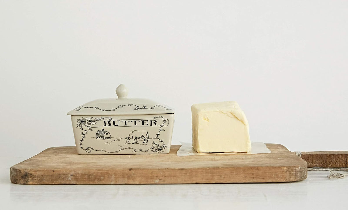 Creative Co-Op Country Style - Mantequillera, Color Blanco