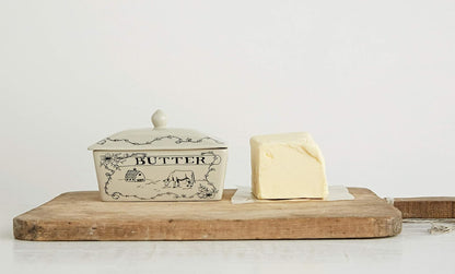 Creative Co-Op Country Style - Mantequillera, Color Blanco