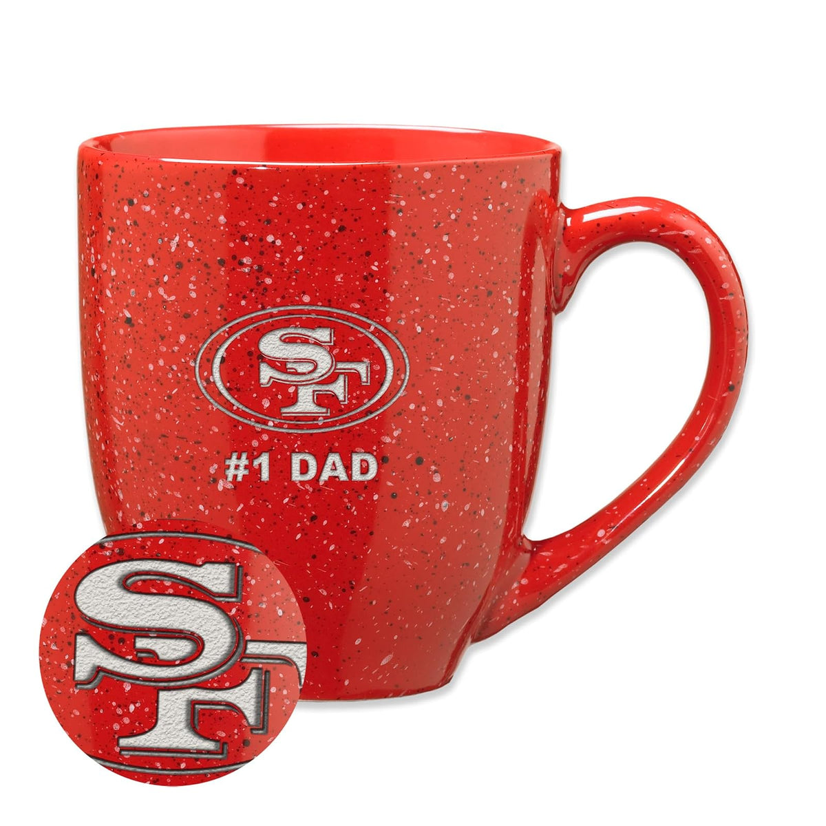 Rico Industries NFL Football San Francisco 49ers #1Dad - Taza de café de cerámica moteada grabada con láser de 16 onzas