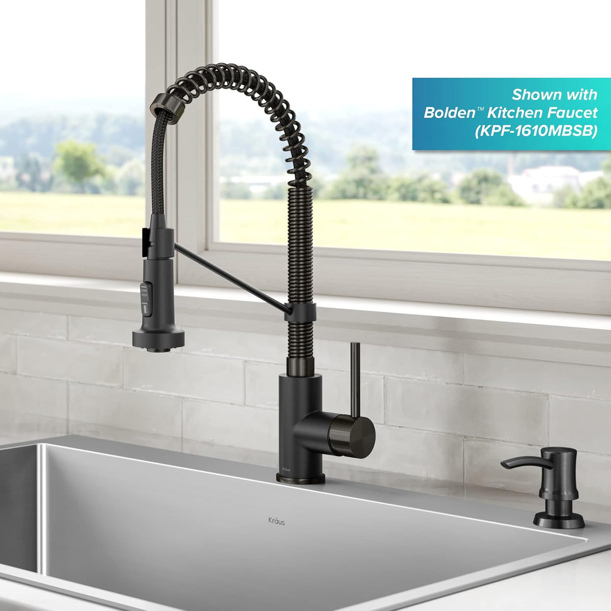 Kraus Dispensador de jabón y loción de Cocina en Acero Inoxidable Negro sin Manchas, KSD-54SFSB