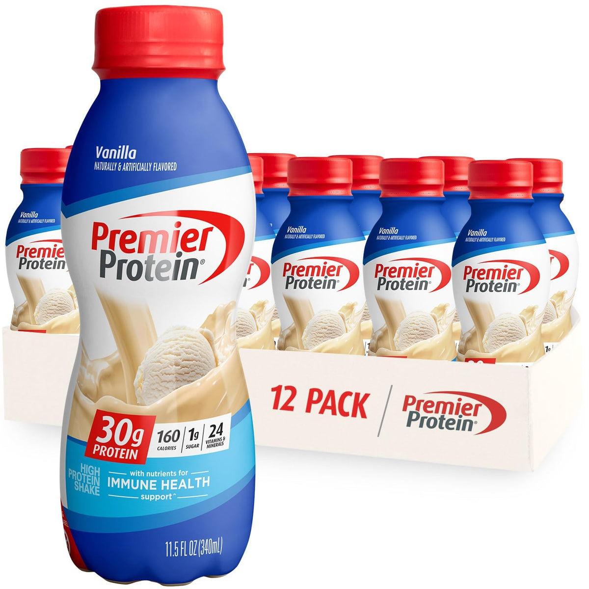 Premier Protein 30g Protein Shake, Vanilla, 11.5 fl oz Shake, (12 count)
