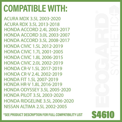 EcoGard Filtro de Aceite de Motor Sintético Giratorio S4610 para Honda Accord/CR-V/Civic/Pilot/Odyssey
