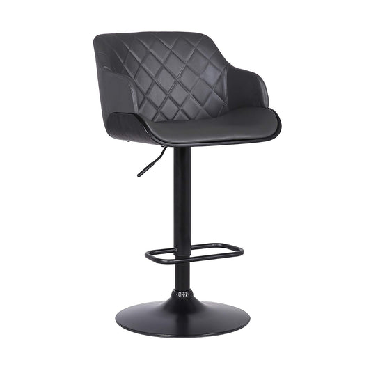 Armen Living LCTOSWBAWABL Toby Taburete Giratorio de Piel sintética, Ajustable, Negro, Cromo, Nogal