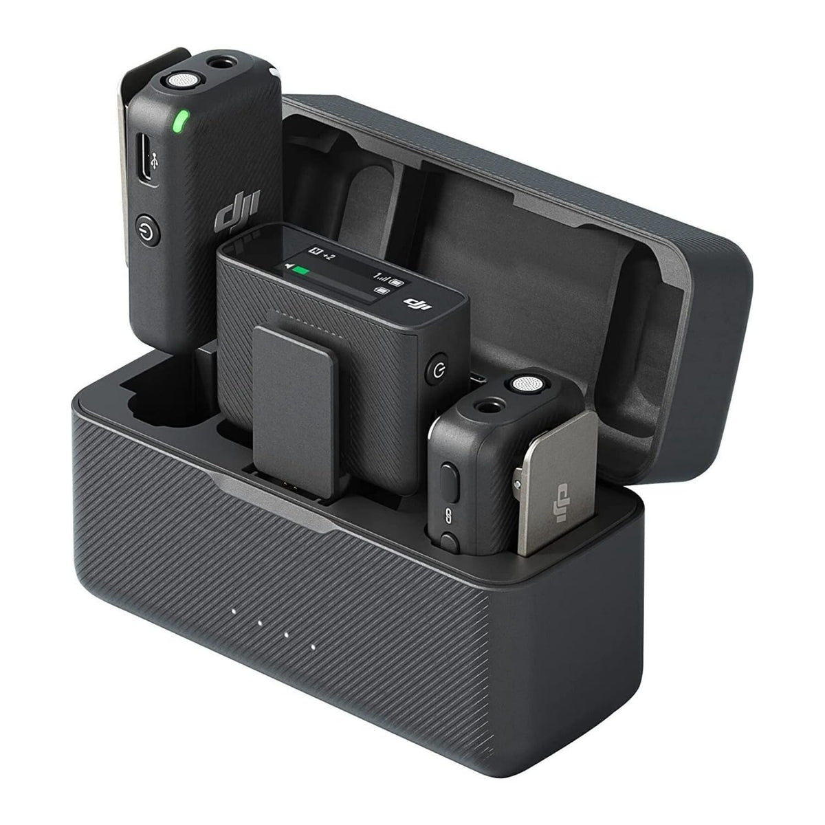 dji Micrófono (2 TX + 1 RX + Funda de Carga), micrófono inalámbrico Lavalier, Rango de 250 m, batería de 15 Horas, cancelación de Ruido, para PC, iPhone, Android, entrevista de grabación, Vlogs