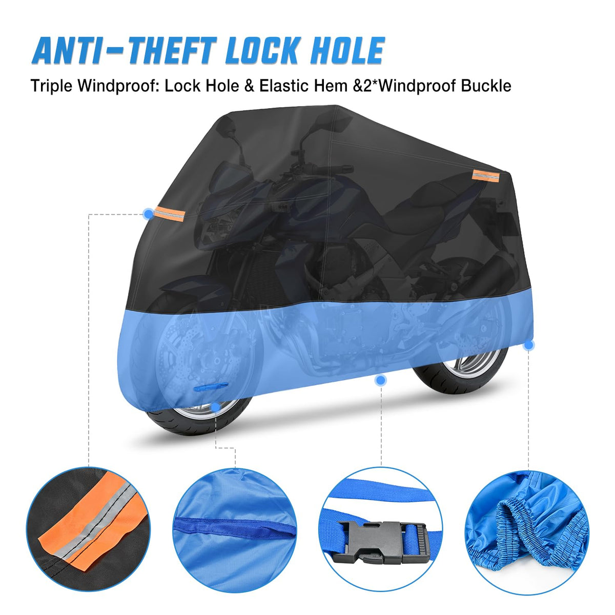 Nilight - Funda de Motocicleta Universal para Todas Las Estaciones, Tela Oxford con Agujero de Bloqueo, Impermeable, Duradera UV con Bolsa de Almacenamiento y Tira Reflectante Protectora, se Adapta a