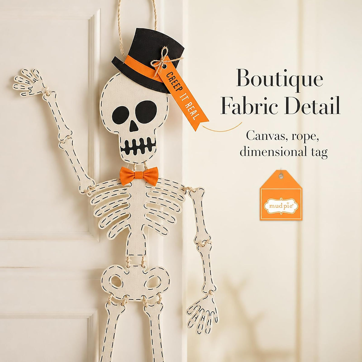 Mud Pie 40060032T - Percha para Puerta de Halloween, 65 Pulgadas, Color Blanco