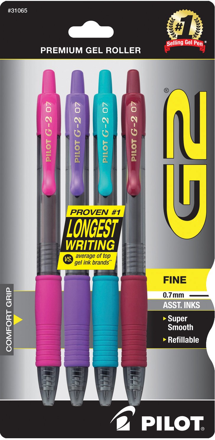 Pilot G2 Bolígrafos de Gel Recargables Punta Fina 0.7 mm - Variado (Assorted Fashion) - Paquete de 4