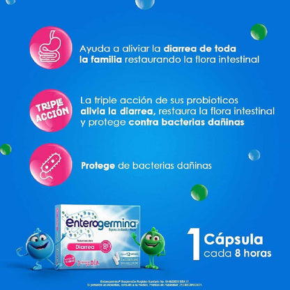 Enterogermina probióticos 2 billones, alivia malestares digestivos, 12 caps