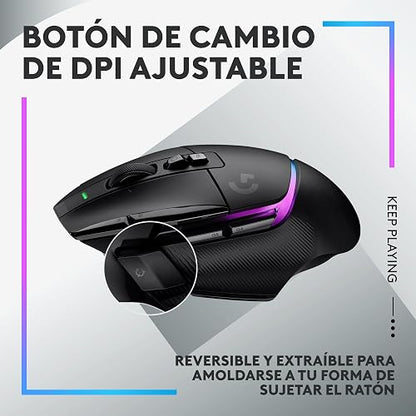 Logitech G502 X Plus Lightspeed Mouse Óptico Inalámbrico RGB para Gaming - Interruptores híbridos LIGHTFORCE, LIGHTSYNC RGB, Sensor Gaming Hero 25K, Compatible con PC - macOS/Windows - Negro