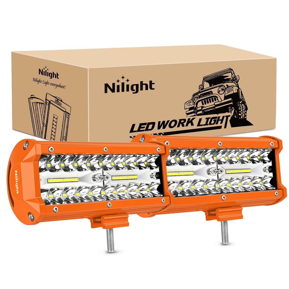 Nilight - Barra de luz LED de 2 piezas de 6.5 pulgadas y 120 W, foco de inundación, lámpara de conducción de triple fila, parachoques de techo, luces de trabajo todoterreno, para furgoneta, camioneta,
