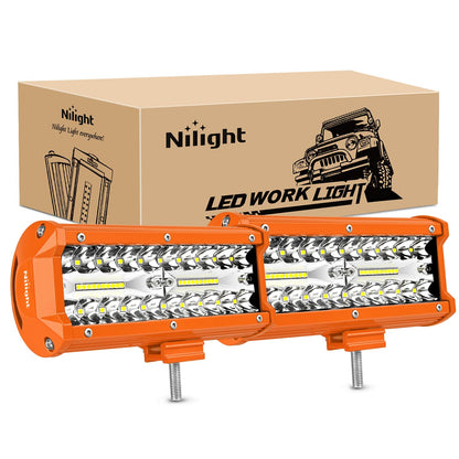 Nilight - Barra de luz LED de 2 piezas de 6.5 pulgadas y 120 W, foco de inundación, lámpara de conducción de triple fila, parachoques de techo, luces de trabajo todoterreno, para furgoneta, camioneta,