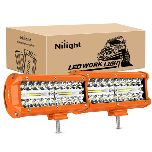 Nilight - Barra de luz LED de 2 piezas de 6.5 pulgadas y 120 W, foco de inundación, lámpara de conducción de triple fila, parachoques de techo, luces de trabajo todoterreno, para furgoneta, camioneta,