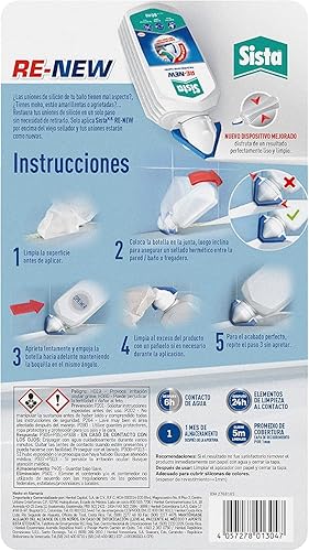 Sista RE-NEW, sellador de juntas para cocina y baño, silicona blanca para renovación de juntas, silicona para baños resistente al agua, renovador antihongos, 1x80ml