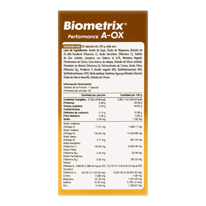 Biometrix A-OX | Zinc Magnesio Selenio | Magensio | Antioxidantes | Suplemento con Omega-3 6 9 | Vitaminas E C A | 30 Cápsulas