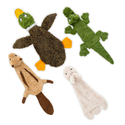 Best Pet Supplies Juguete de Piel Sin Relleno 2 en 1 para Perro - Pato salvaje, Liebre, Ardilla y cocodrilo - Medium