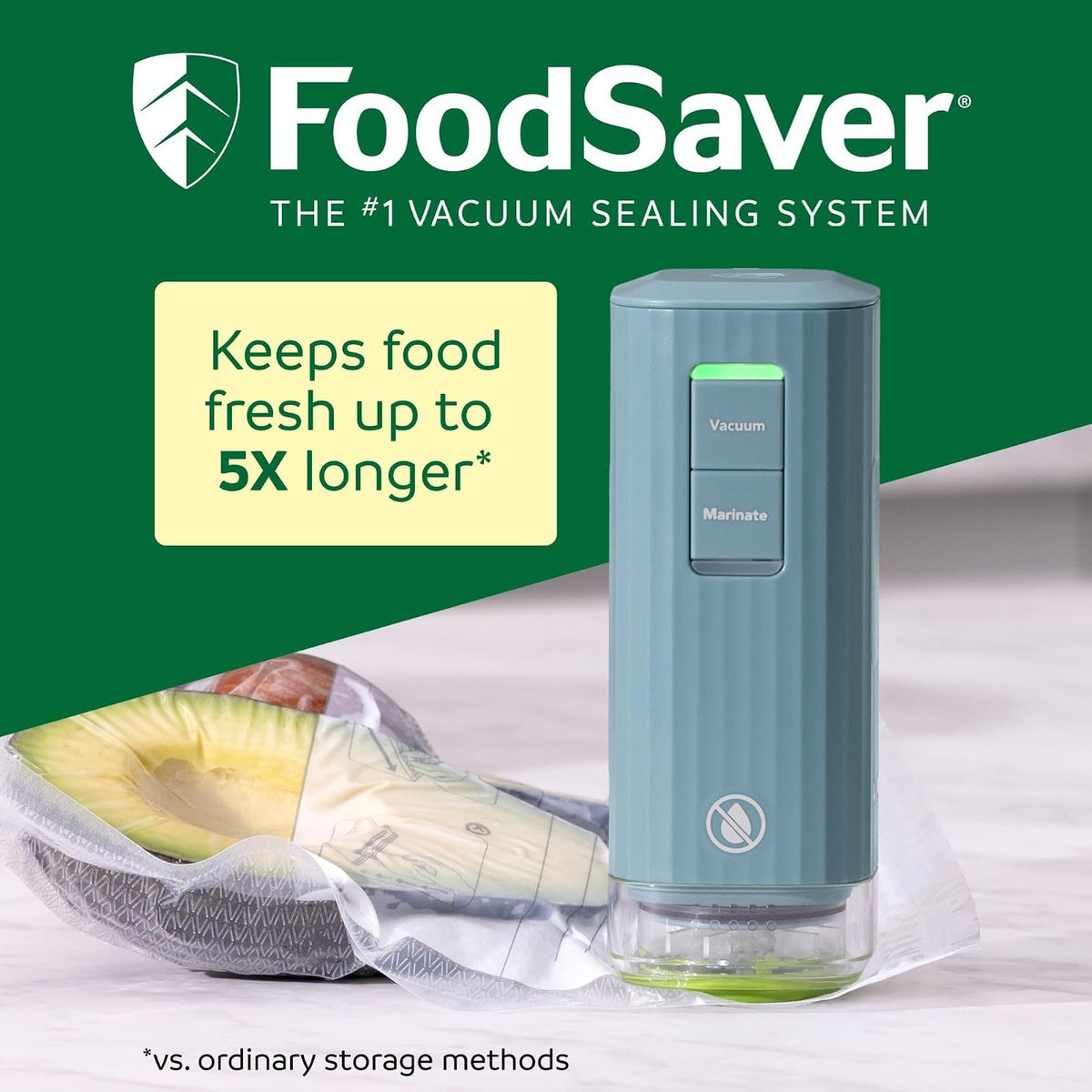 FoodSaver Mini máquina selladora al aspiradora de mano con ajuste marinado y base de carga, selladora al aspiradora de alimentos inalámbrica para congelador, almacenamiento, Sous Vide, preparación de