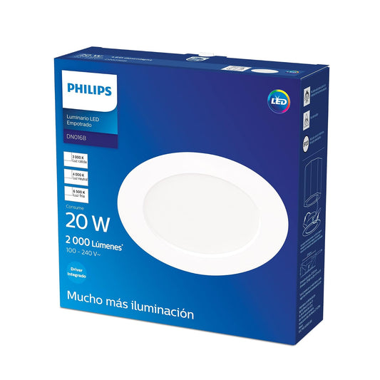 Philips LED Luminario Empotrado DN016B de 20 watts - luz cálida High Lumen