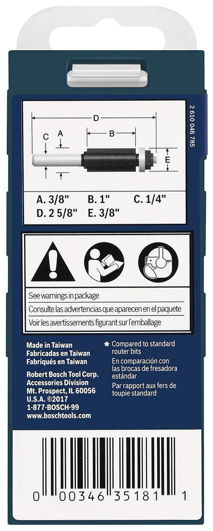 BOSCH 85268MC 3/8 pulgadas x 1 pulgada. Broca de enrutador de doble fuga con punta de carburo