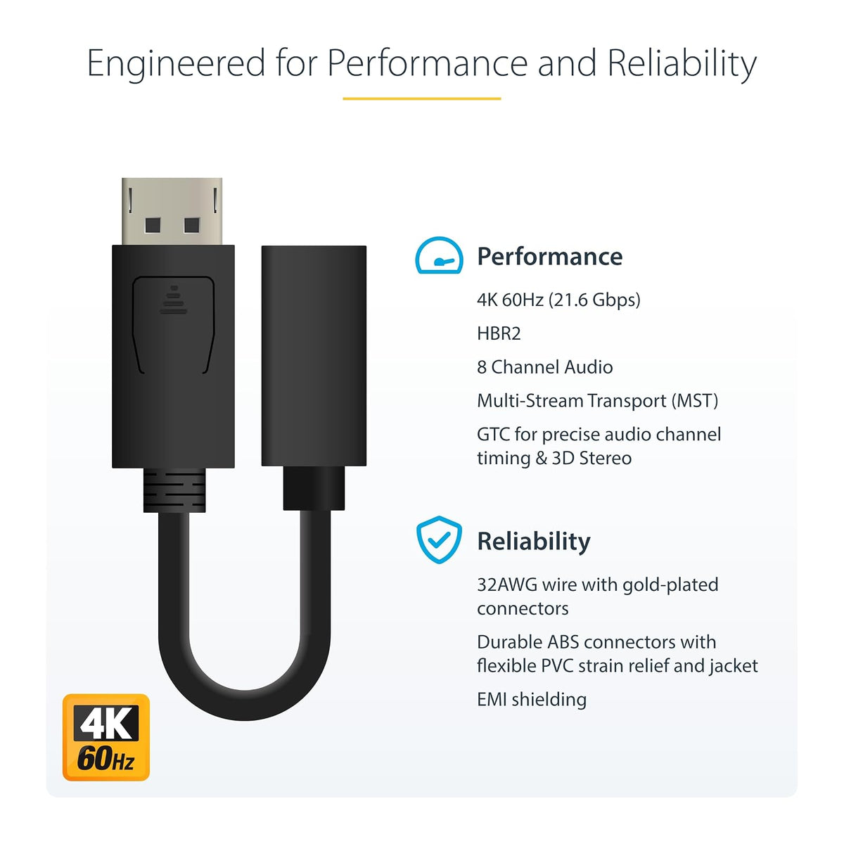 Startech CABSTA4100 Adaptador Displayport Macho A Mini Displaypor - Dp M, Mini Dp Fm, Macho/Hembra, Color Blanco