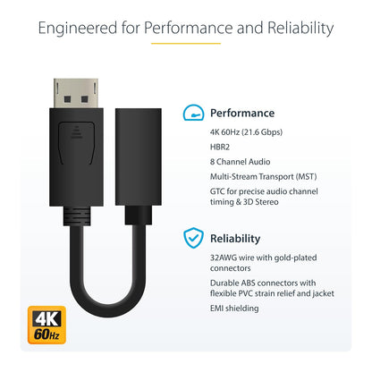 Startech CABSTA4100 Adaptador Displayport Macho A Mini Displaypor - Dp M, Mini Dp Fm, Macho/Hembra, Color Blanco