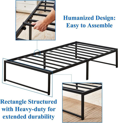 VECELO Base Cama Individual, Marco de Cama de Plataforma de Metal de 36 cm de Altura, no Necesita muelles de Caja, Soporte de Listones de Acero, Color Negro (Individual)