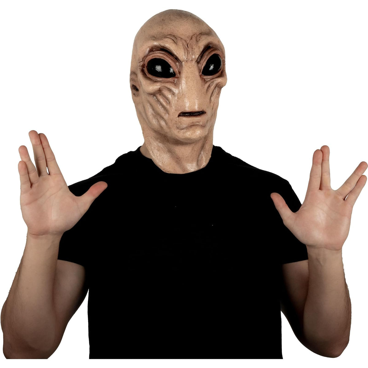 REV Máscara de Látex Alien Flesh con Cuello, Máscara Alienígena con Acabado de Piel Talla Mediana para Disfraz de Halloween, Fiestas y Cosplay Realista