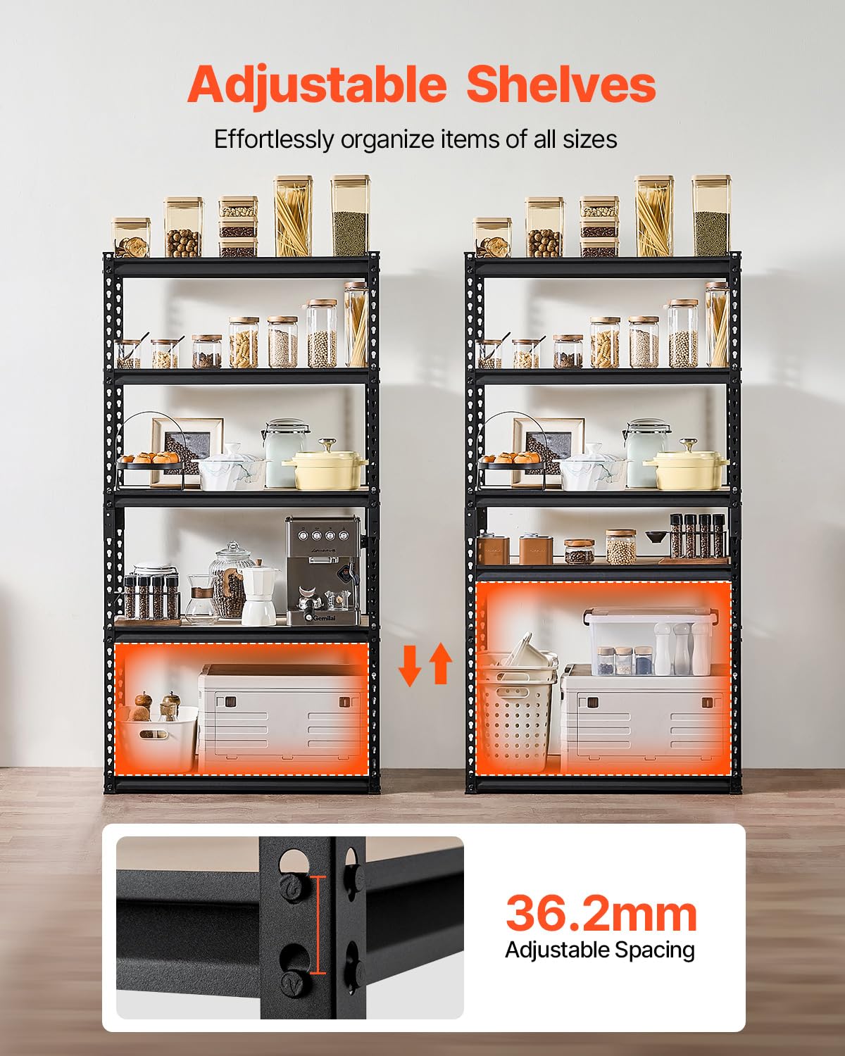 VEVOR - Estanterías de Almacenamiento de 2000 Libras, estantes de Almacenamiento de cochera de 5 Niveles, 16 Pulgadas de Profundidad x 32 Pulgadas de Ancho x 62 Pulgadas de Alto, estantes de Metal