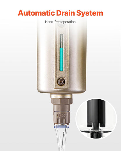 VEVOR Regulador de Filtro para Compresor de Aire, 3/4" NPT, 4 Etapas, 5 μm, 0,3 μm, 0,1 μm y 0,1 μm. Sistema de Secado de Aire con Filtros de Micras y Secador Desecante Doble, Drenaje Automático