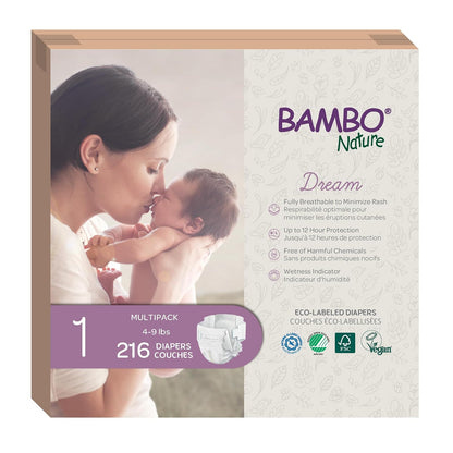 Bambo Nature Pañales ecológicos de alta calidad para bebé (talla 1 a 6 disponibles), talla 1, 216 unidades