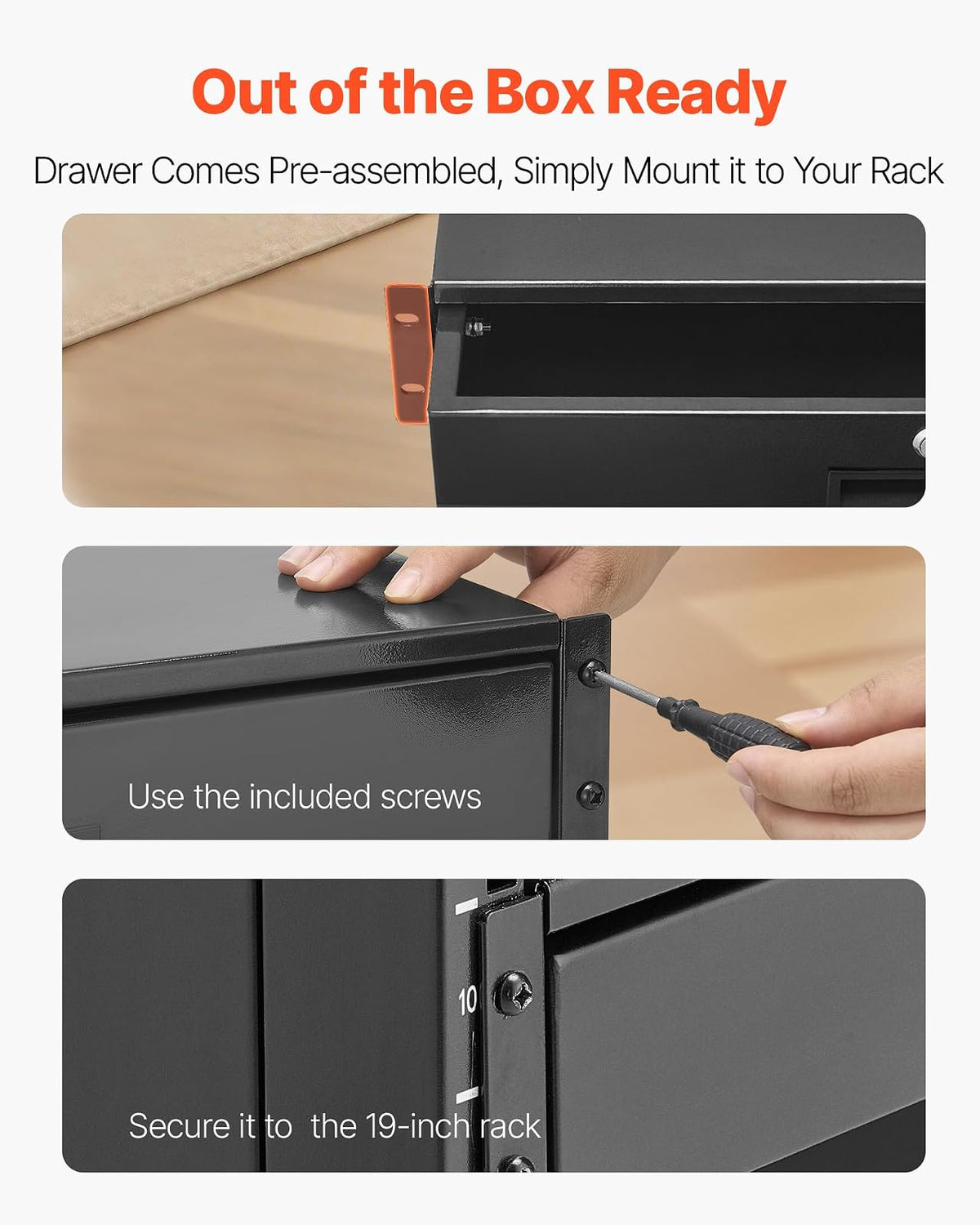 VEVOR Cajón para Montaje en Rack de 2U, Carga de 22,68 kg, Cajón Deslizante con Cerradura y Orificios para Gestión de Cables, para Rack o Gabinete de AV para Servidores de Equipos de Red de 48,26 cm