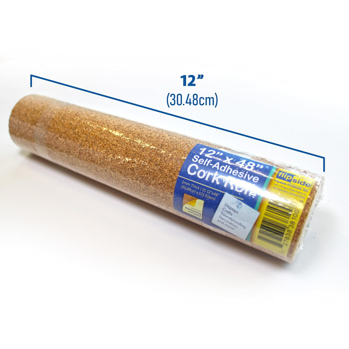 Flipside Products Rollo de corcho natural de 12 x 48 pulgadas, 2 mm de grosor, autoadhesivo, rollo de tablero de corcho, tableros de anuncios, colgar en la pared, cajones, manualidades, forro de
