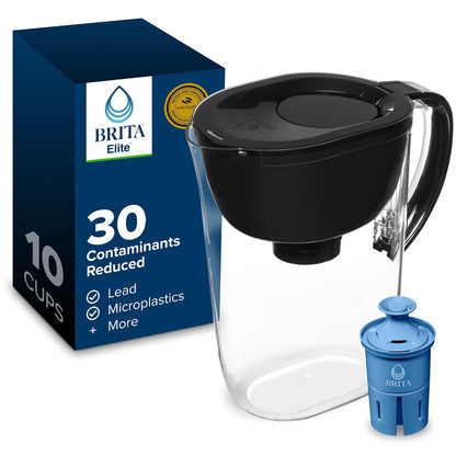 Brita Everyday Elite Jarra de Filtro de Agua | 10 tazas, negro, incluye 1 filtro, 99% plomo