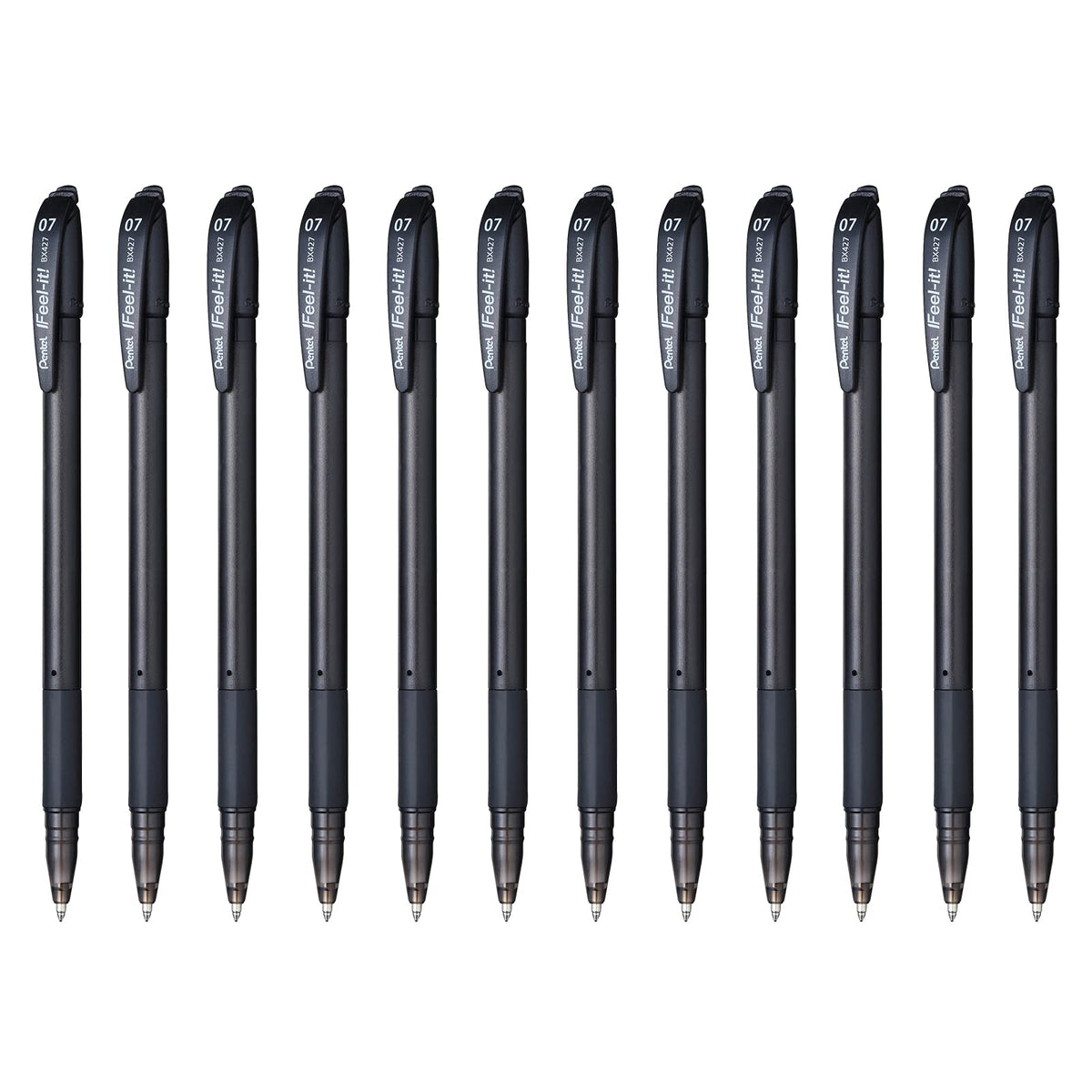 Pentel Feel-It Bolígrafo Cuerpo Ultra Delgado, Caja 12 Piezas - Negro