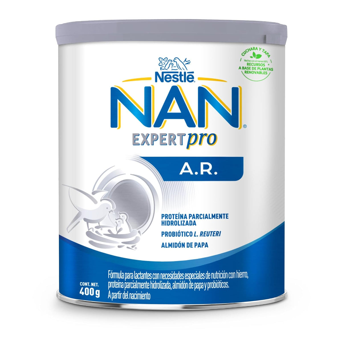 NAN Expert Pro A.R., de 0 a 12 meses, con hierro, proteína parcialmente hidrolizada, almidón de papa y probióticos, Fórmula para Lactantes a Partir del Nacimiento, Lata 400 g