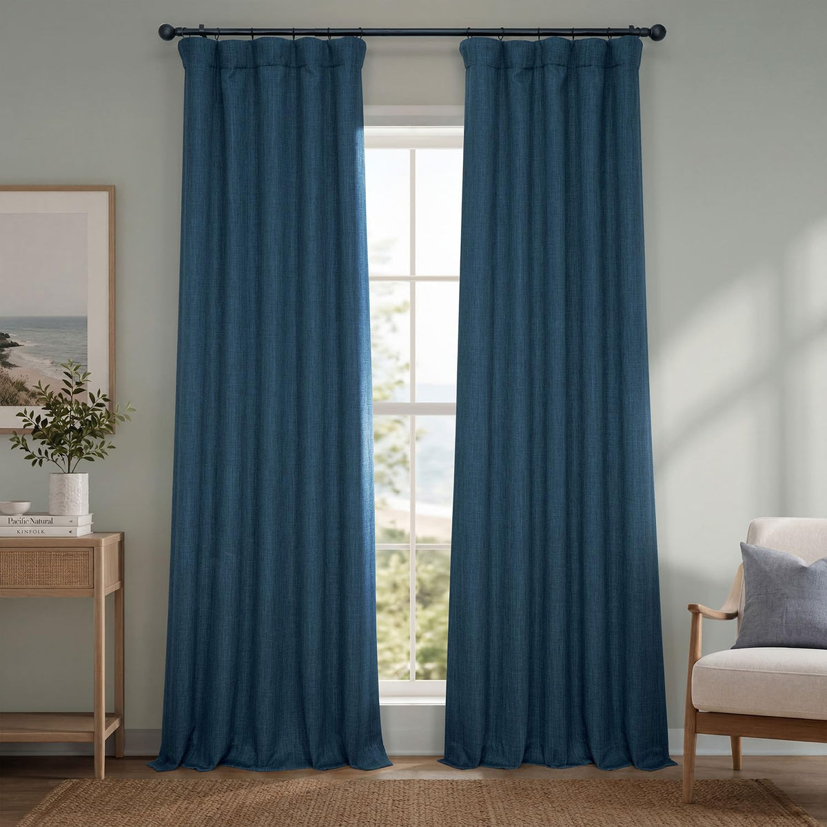 Half Price Drapes Cortina de Lino Sintético para Oscurecer - 127An x 213.4Al cm (1 Paneles) - Índigo