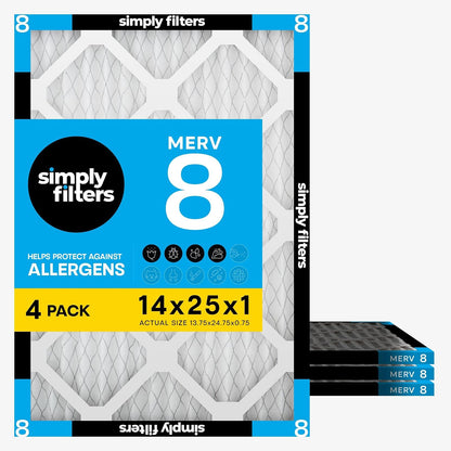 Simply by MervFilters 14 x 25 x 1 (tamaño real - 13.7 x 24.8 x 0.7 pulgadas), filtro de horno Merv 8 AC - Paquete de 4