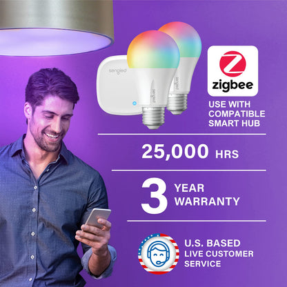 Element Color Plus by Sengled - Kit de iniciación (2 bombillas A19 + casquillo) 16 millones de colores/blanco (2000-6500 K), LED inteligente, funciona con Alexa & Google Assistant, 2 Pa