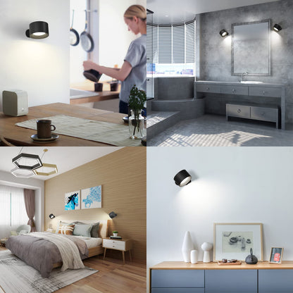 AKSDA Apliques de pared LED, lámparas de pared con pilas, luces inalámbricas montadas en la pared con 3 temperaturas de color y 3 brillo, bola magnética de 360°, puerto de carga USB para leer estudio