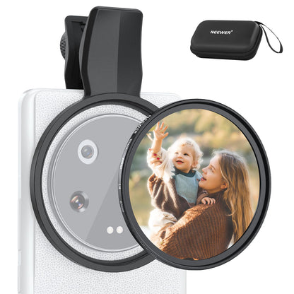 NEEWER 67mm Clip On Negro Difusión 1/4 Filtro para Filtro de Efecto Cinematográfico de Niebla,para Teléfono, Fotografía Lente Accesorios Kit para Android Smartphone Cámara, FL-B20