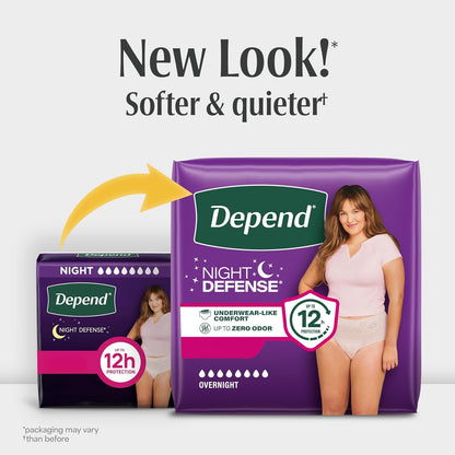 Depend Night Defense Incontinence Overnight Underwear for Women, XL, 12Count, Packaging May Vary