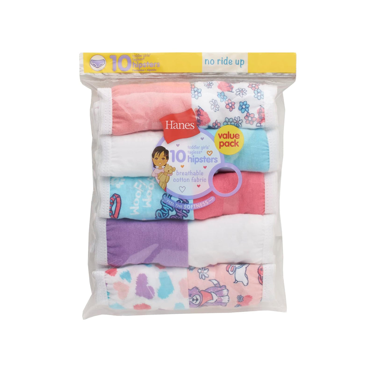 Hanes Paquete Ropa Interior Hipster a la Cadera para Niña Paquete de 10