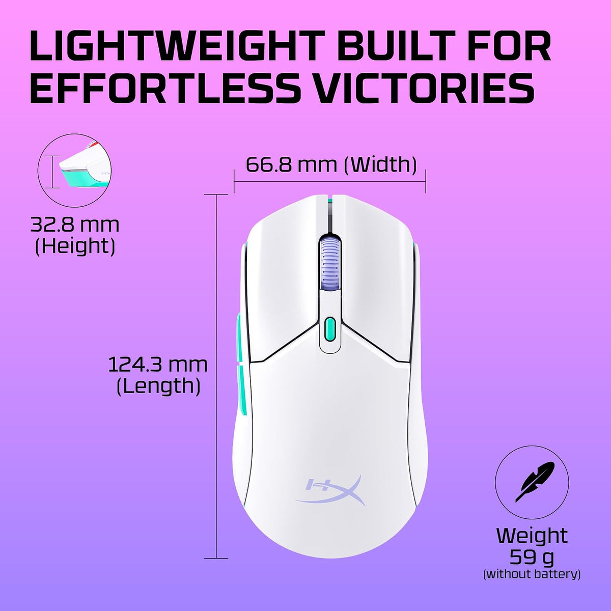 HyperX Pulsefire Haste 2 Core Wireless - Mouse para Juegos de PC, batería de Larga duración, Ligero, Sensor de núcleo Personalizado, conectividad inalámbrica Dual, Color Blanco