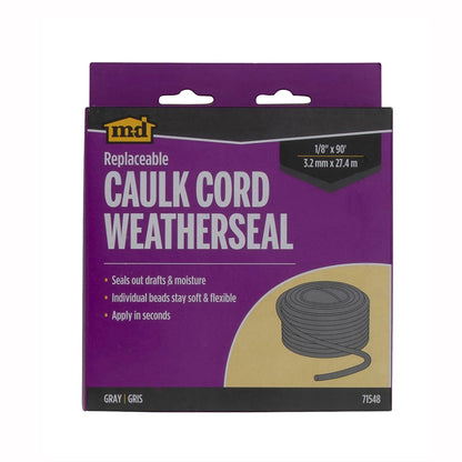 M-D Building Products 71548 M-D Replaceable Caulking Cord, 1/8 In W X 90 Ft L, Gray