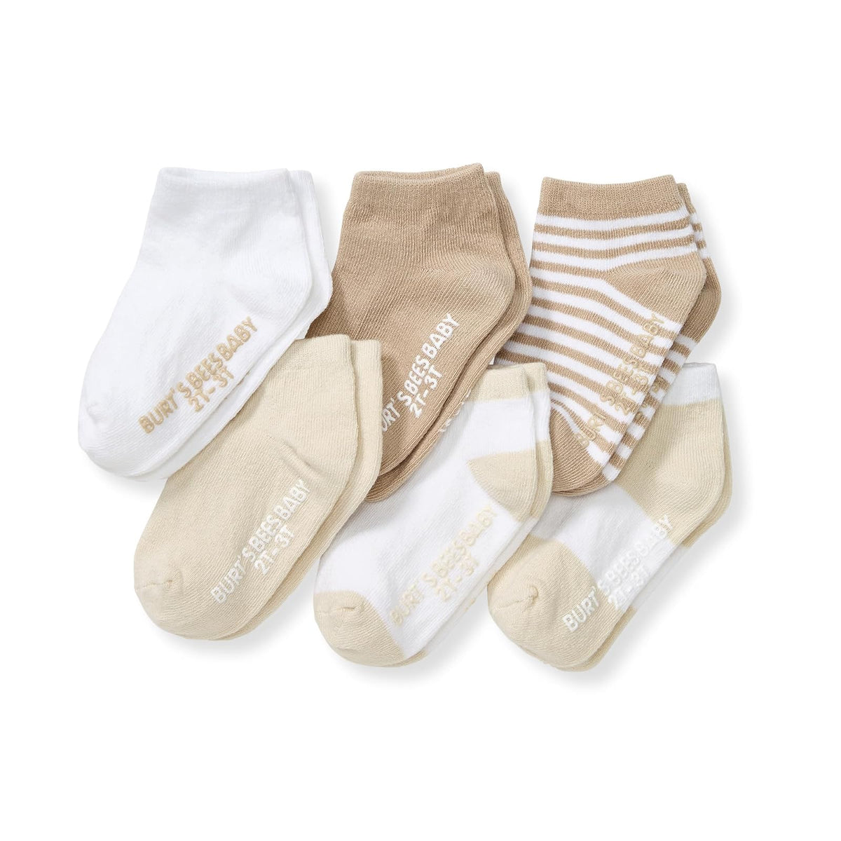 Burt's Bees Baby Calcetines Antideslizantes para Bebé, Paquete de 6 - Tobillo - 12-24 Meses - Avena