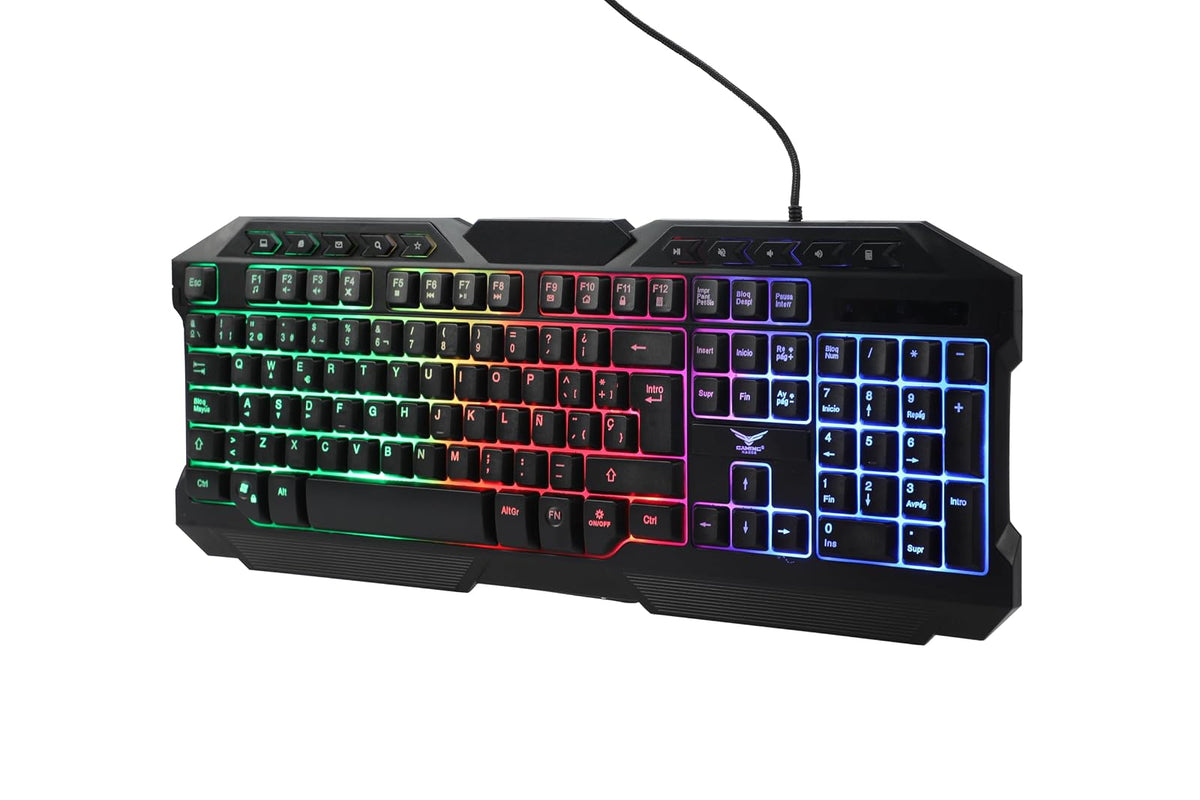 Gaming NACEB Teclado Gamer Retroiluminado NA-0912, Teclas Multimedia, Teclado de Membrana USB con Iluminación LED, Idioma Español