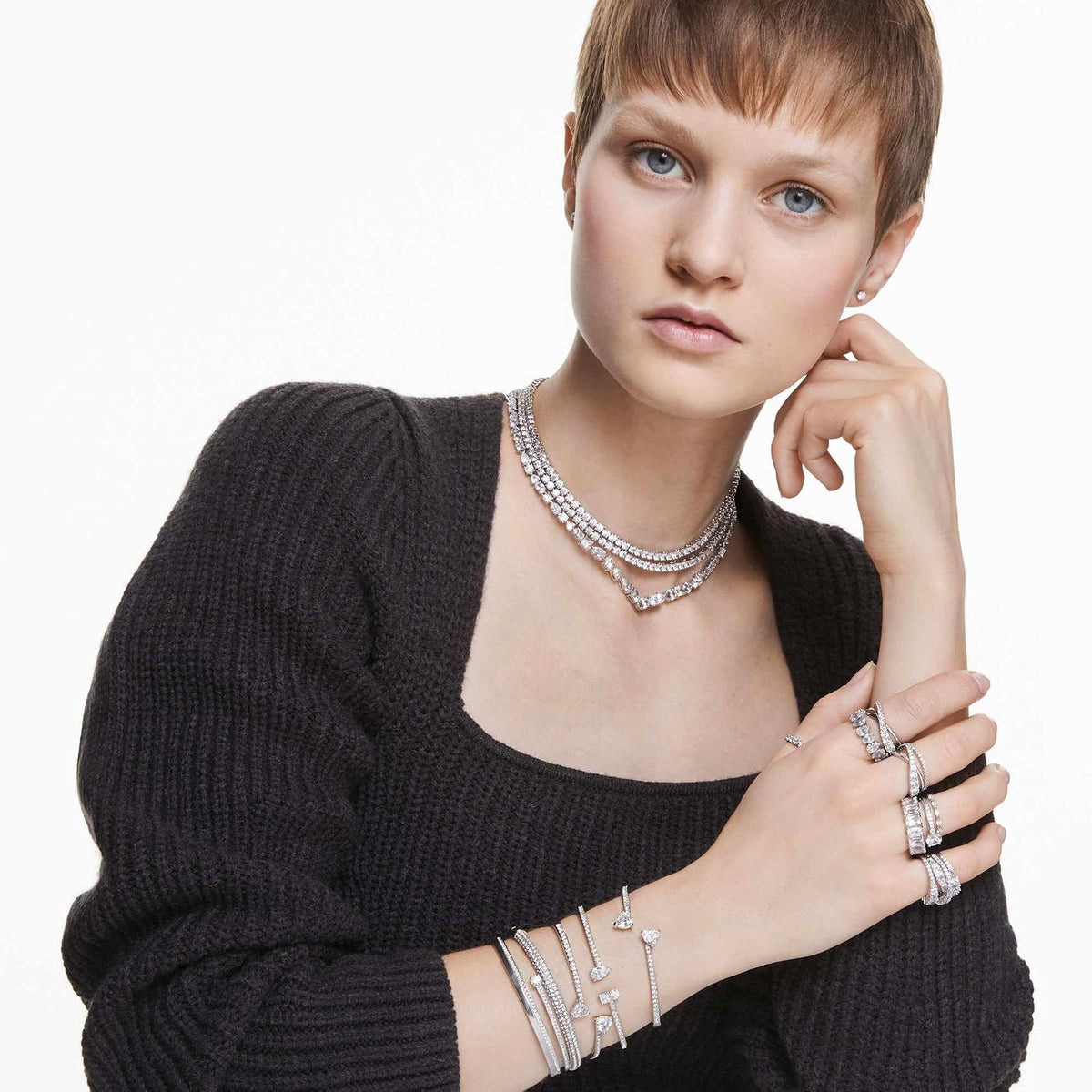 Swarovski Anillo Twist Wrap, Tallas mixtas, Blanco, Baño de rodio