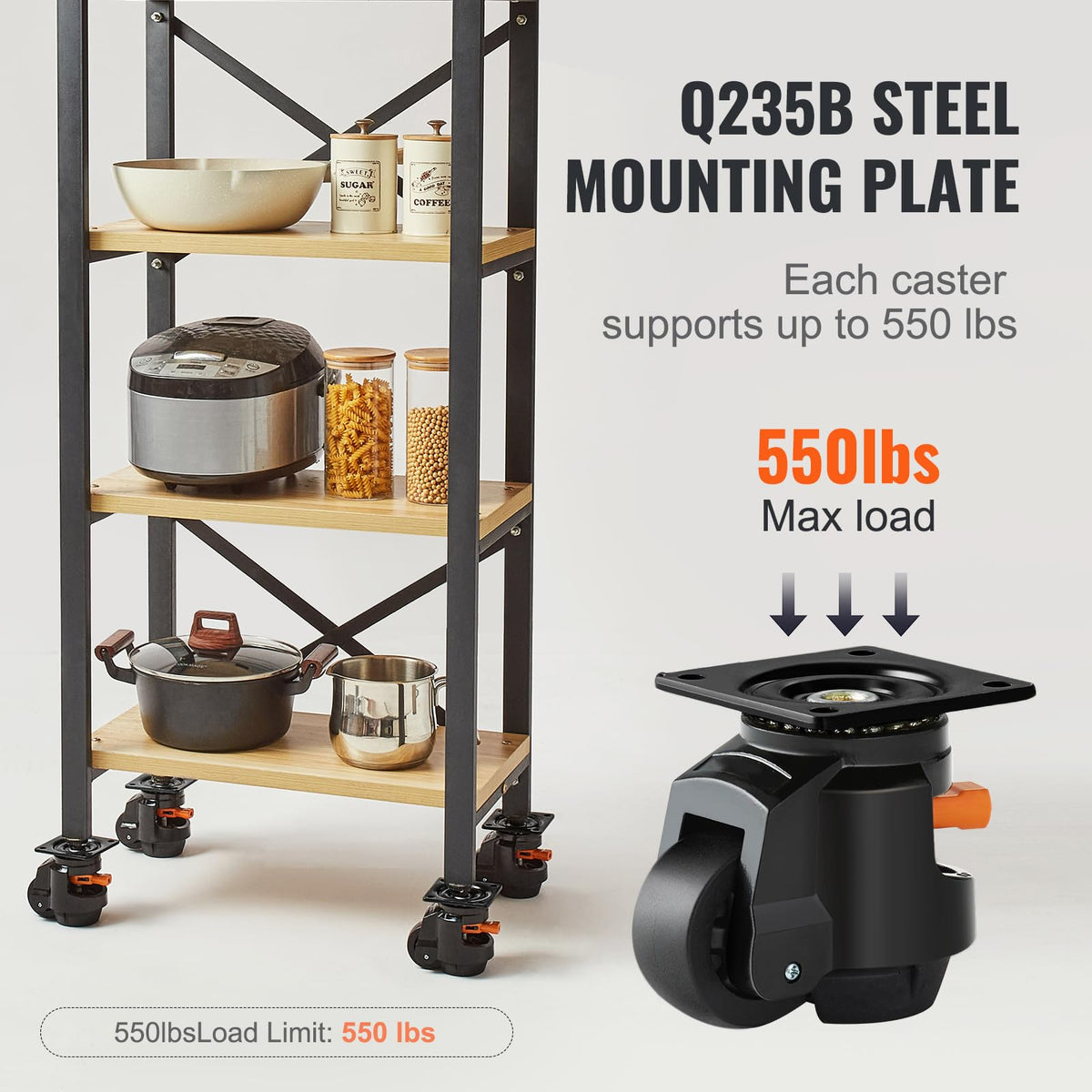 VEVOR Ruedas niveladoras, juego de 4, capacidad de carga total de 2200 libras, 2.5 pulgadas, resistente con diseño de mango mejorado, ruedas giratorias de 360 ​​grados, ruedas ajustables con pies para