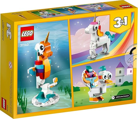 LEGO Creator 3 en 1 Unicornio Mágico - Juguetes de Construcción para Niñas y Niños, Años 7+ - Construir un Unicornio, Caballito de Mar o un Pavorreal - Regalo para Cumpleaños - 31140