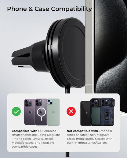 iOttie Velox Qi2 Mini Soporte de Carga inalámbrica para Automóvil, Soporte de teléfono de ventilación de Aire Compatible con MagSafe con Carga de 15 W para teléfonos Inteligentes compatibles con Qi2,