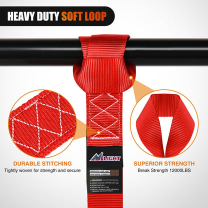 Nilight - Correas de Amarre para Motocicleta de 1.7 x 17 Pulgadas, Resistentes a la Rotura máxima de 12000 Libras, para asegurar la Carga de Movimiento de Kayak de UTV (8 Unidades), Color Rojo
